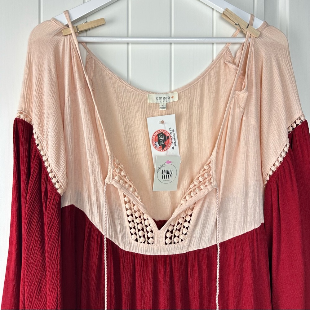 Umgee Gypsy soul bell Sleeve Red and pink cold shoulder tunic Dress size XL - Picture 3 of 8